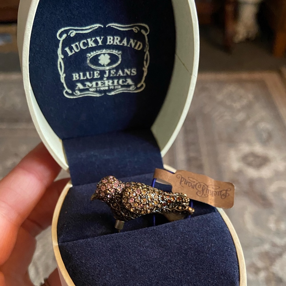 Lucky Brand colored rhinestone bird ring